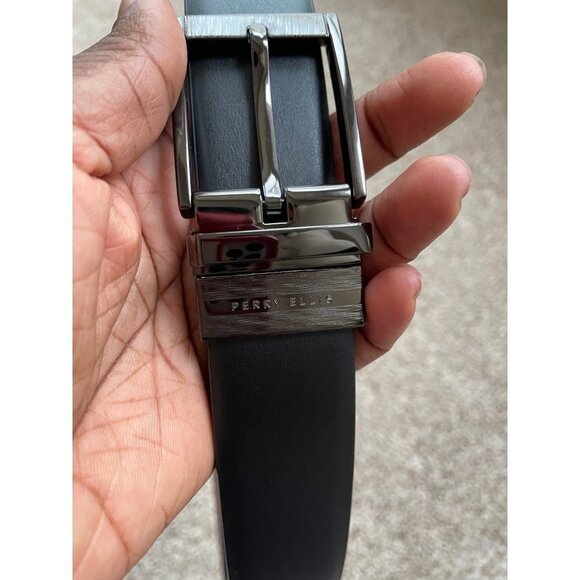 Perry Ellis Belt Size 38 Brown Faux Leather - Picture 2 of 9